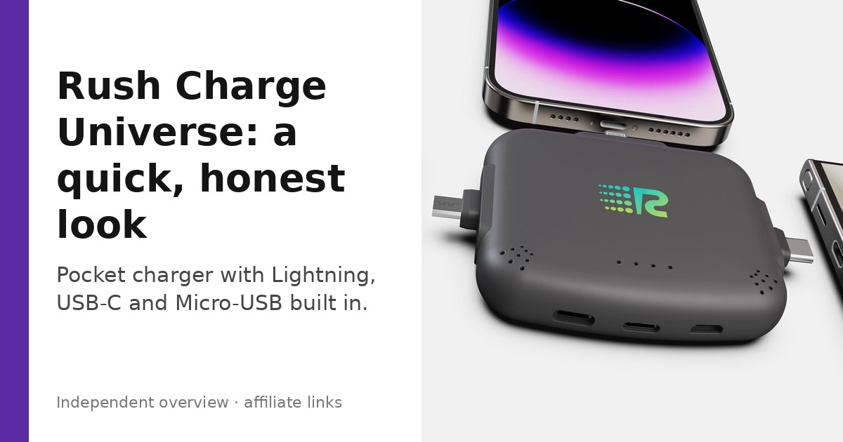 Rush Charge Universe pocket charger next to phones